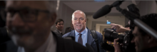 British Columbia Premier John Horgan makes his way towards the 2019 Meeting of Canada’s Premiers event in Toronto on Dec. 2, 2019. Photo by Tijana Martin/ National Observer