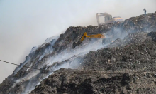 Fire broke out at the Bhalaswa landfill in New Delhi on 28 April. Photograph: Prakash Singh/AFP/Getty Images