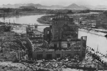 A photo dated September 1945 of the remains of the Prefectural Industry Promotion Building after the atomic bombing of Hiroshima. AFP VIA GETTY IMAGES