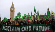 Extinction Rebellion protesters in London in October. The group is calling for 100,000 people to surround parliament on 21 April. Photograph: Isabel Infantes/AFP/Getty Images