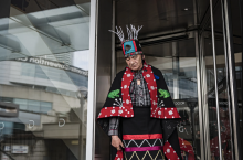 Wet'suwet'en nation Hereditary Chief Na'Moks leaves the Metro Convention Centre in Toronto for the Royal Bank of Canada annual general meeting, on Thursday, April 7, 2022. Photo by Christopher Katsarov/Canada's National Observer