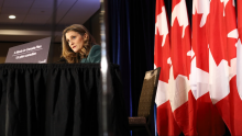 Deputy Prime Minister and Minister of Finance Chrystia Freeland takes questions from reporters before tabling Budget 2023 on March 28 at the Westin Hotel in Ottawa. Photo by Natasha Bulowski
