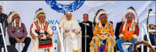 Pope Francis meets with Indigenous leaders in Maskwa Park, Alberta, Canada on July 25, 2022. (Photo: Ron Palmer/SOPA Images/LightRocket via Getty Images)