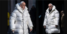 An AI-generated deepfake image of pope Francis wearing a puffer jacket. Photograph: Reddit