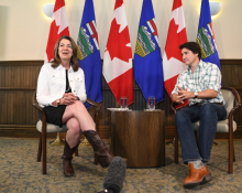 Premier Danielle Smith meets with Prime Minister Justin Trudeau in Calgary on Friday, July 7, 2023. It might be the last one for a while. Photography by Chris Schwarz/Government of Alberta
