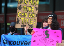 Renters protest outside Cressey Development Group offices in Vancouver. PHOTO BY NICK PROCAYLO /Postmedia