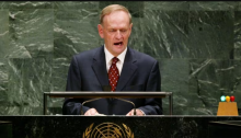 On Sept. 23, 2003, Prime Minister Jean Chrétien addresses the United Nations General Assembly in New York City. At the time, his government was quietly working with Australia on a substitute draft Declaration on the Rights of Indigenous Peoples. (Andrew Vaughan/Canadian Press)