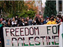 People gather at an October 2023 Vancouver rally in support of Palestinians in Gaza. The RCMP has confirmed it sent a controversial policing unit to rallies in cities across southern BC, but wouldn’t confirm specific dates or locations. Photo by Jen St. Denis.
