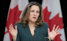 Deputy Prime Minister and Finance Minister Chrystia Freeland responds to a question during a news conference in Ottawa on Jan. 29, 2024. THE CANADIAN PRESS/Adrian Wyld
