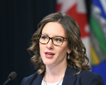 Alberta's Environment and Protected Areas Minister Rebecca Schulz at a news conference on Nov. 28, 2023. Photo by Chris Schwarz/Government of Alberta