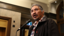 Athabasca Chipewyan First Nation Chief Allan Adam pictured speaking at a press conference in Ottawa last spring. File photo by Natasha Bulowski / Canada's National Observer
