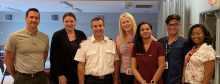 Officials from the City of New Westminster and Fraser Health do a dry run of the emergency monitoring centre each year. From left: Ryan Weber (parks); Cory Hansen (New West Emergency Management Office); Brad Davie (fire); Tracey Demibras (Fraser Health Home Health); Nikki Paash (Fraser Health Authority); Stephen Minoza (FHA); Nana Anoh (FHA).