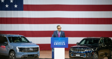 John Bozzella, president and CEO of the Alliance for Automotive Innovation, speaks at the roll-out of the Biden administration's vehicle pollution standards in March in Washington, D.C. Credit: EPA