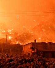 Photograph: Valérie Gache/AFP/Getty Images Panagiotis, a student and volunteer firefighter, ended up defending his own home when a wildfire broke out in the summer. The Attica wildfires killed one person and burned more than 8,000 hectares of forest and land, including many homes. Dozens of people were hospitalised due to smoke inhalation.