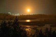 Gas flare as seen from Kitamaat, British Columbia.