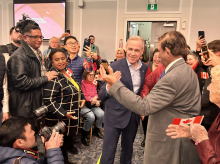 Mark Carney is surrounded by supporters at a campaign event in Scarborough on Wed. Feb. 19. Photo by: Abdul Matin Sarfraz