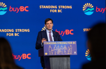 B.C. Premier David Eby speaks about the imposition of tariffs on Canadian goods by U.S. President Donald Trump hours before the provincial budget was unveiled Tuesday.  Photo B.C. Government / Flickr