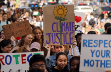 People march as they take part in a strike to demand action on the global climate crisis on 20 September 2019 in New York City. Photograph: Spencer Platt/Getty Images