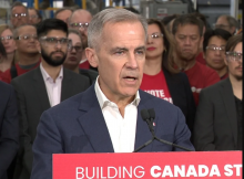 Liberal party leader Mark Carney responds to questions about reconciliation at a campaign stop in Winnipeg earlier this year. After acknowledging the importance of First Nations, Inuit and Métis peoples, the prime minister shifted to economic development. Screenshot via YouTube.