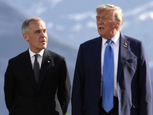 Dropping of the guard? Canadian Prime Minister Mark Carney and US President Donald Trump at the G7 summit. Photo by Mark Schiefelbein, the Associated Press.