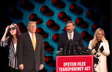 The MAGA-verse is coming to blows as Laura Loomer, Thomas Massie and Marjorie Taylor Greene go to war with their own party. (Graphic by Truthdig; images via AP Photo, Adobe Stock)