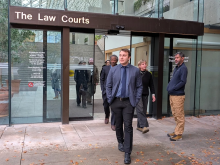 Jeremy Kalicum leaves court on Nov. 7. Sentencing for his criminal charges is on hold while the provincial court of BC considers his compassion club’s constitutional challenge. Photo for The Tyee by Michelle Gamage.