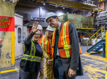 Premier David Eby visited the Crofton pulp mill in 2023 to announce government funding to help the facility. The company returned the money after it curtailed paper production. Photo via BC government.