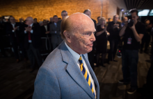 Businessman Jim Pattison returns to his seat after speaking during a Canada's Walk of Fame ceremony honouring him in Vancouver on Friday Feb. 15, 2019. File photo by: Darryl Dyck / The Canadian Press