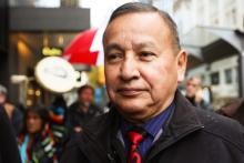 Grand Chief Stewart Phillip, president of the Union of B.C. Indian Chiefs, speaks outside federal court in downtown Vancouver in this Oct. 27, 2016 file photo. David P. Ball