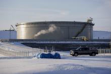 A storage tank in Hardisty, Alberta, Canada.