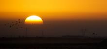 The rising sun is partially obscured by a dawn dust storm in Iraq. Image: Elliott Plack via Flickr