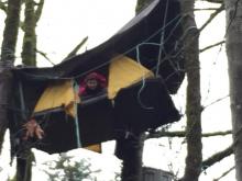 According to that protest camp’s organizers, Timothee Govare, with the help of a small crew, has now climbed to a 20-metre-high perch near the same area and that he plans to remain.Submitte