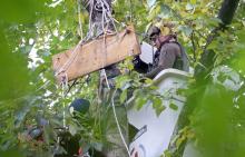 1 / 4 RCMP in Burnaby are using a lift bucket to reach Trans Mountain protesters in trees in Burnaby.Cornelia Naylor