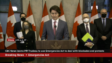 Photo via CBC News live broadcast. - Trudeau announcing emergency