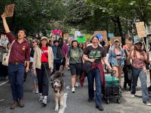 Hundreds of people have taken part in two protests against AI data centres in Vancouver. Photo for The Tyee by Isaac Phan Nay.